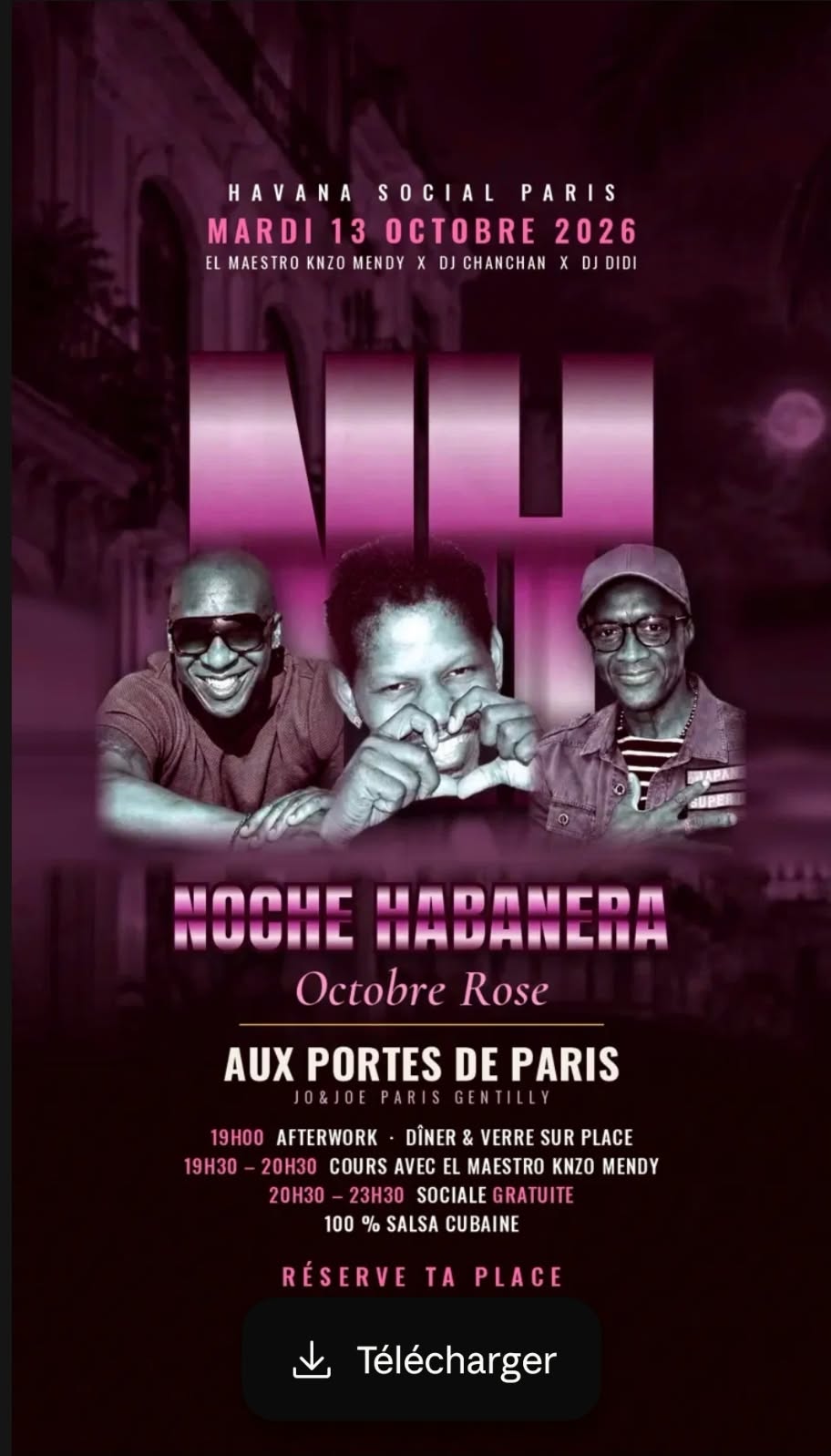 Flyer Noche Habanera — édition Octobre Rose (archive), JO&JOE Paris Gentilly
