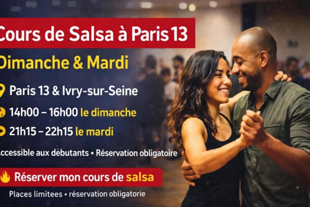 Cours de salsa cubaine et salsa portoricaine à Paris et Ivry-sur-Seine. Cours accessibles aux débutants – Réservation obligatoire.